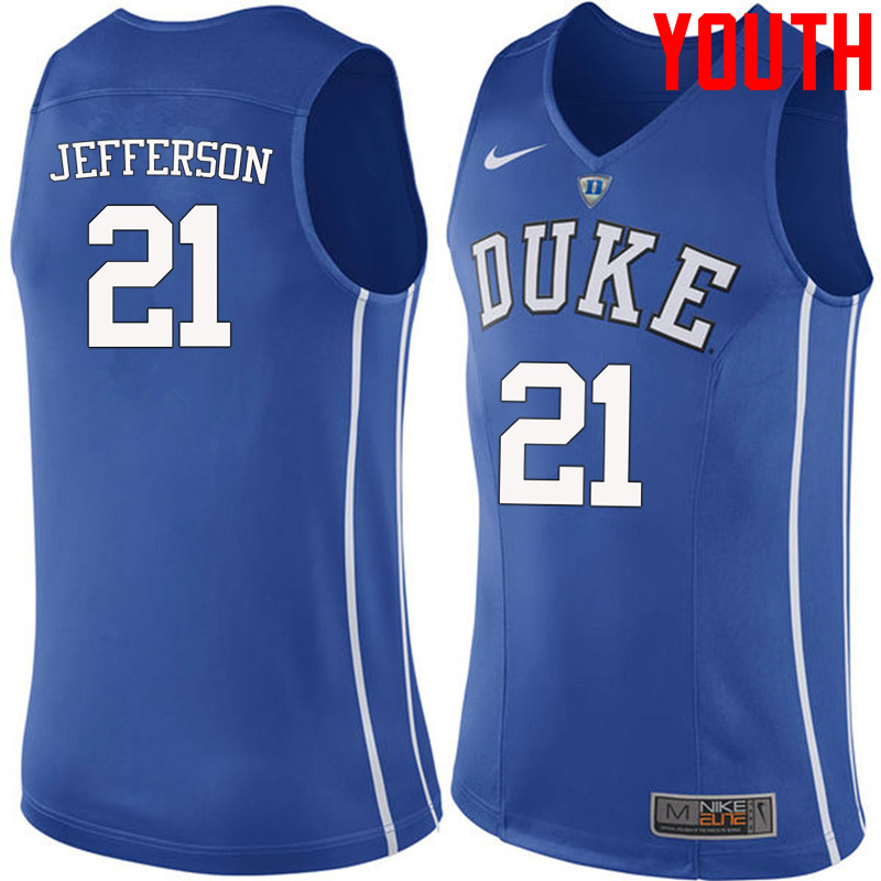Youth #21 Amile Jefferson Duke Blue Devils College Basketball Jerseys-Blue